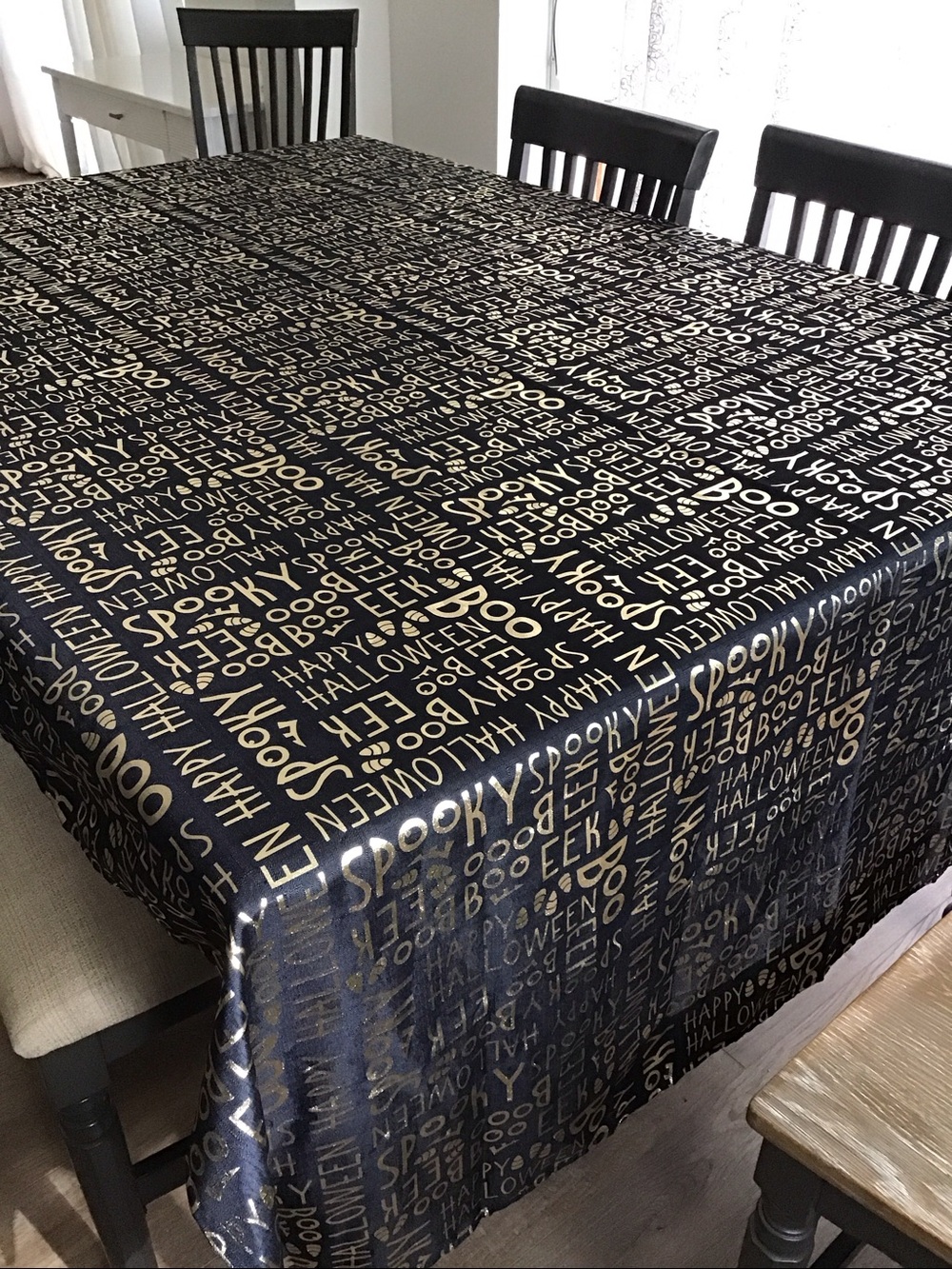 Colordrift Spooky Words Halloween Tablecloth Rectangular 60” x 104” 8-10 Seat